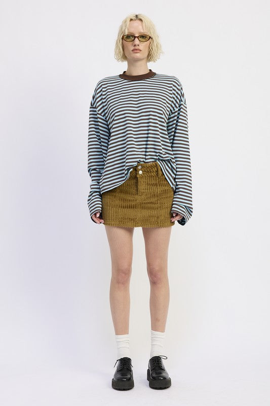 Corduroy Mini Skirt With Button