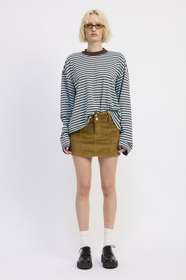 Corduroy Mini Skirt With Button