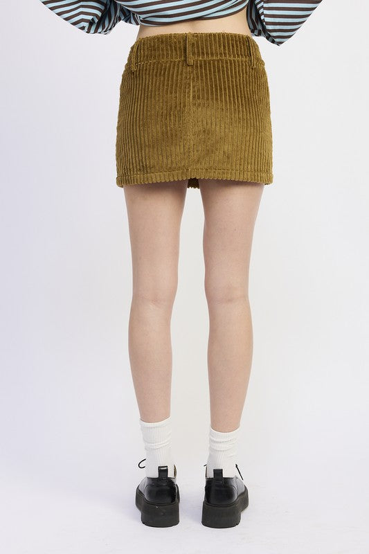 Corduroy Mini Skirt With Button