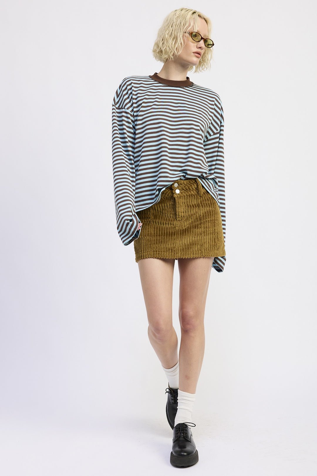 Olive Corduroy Mini Skirt With Button