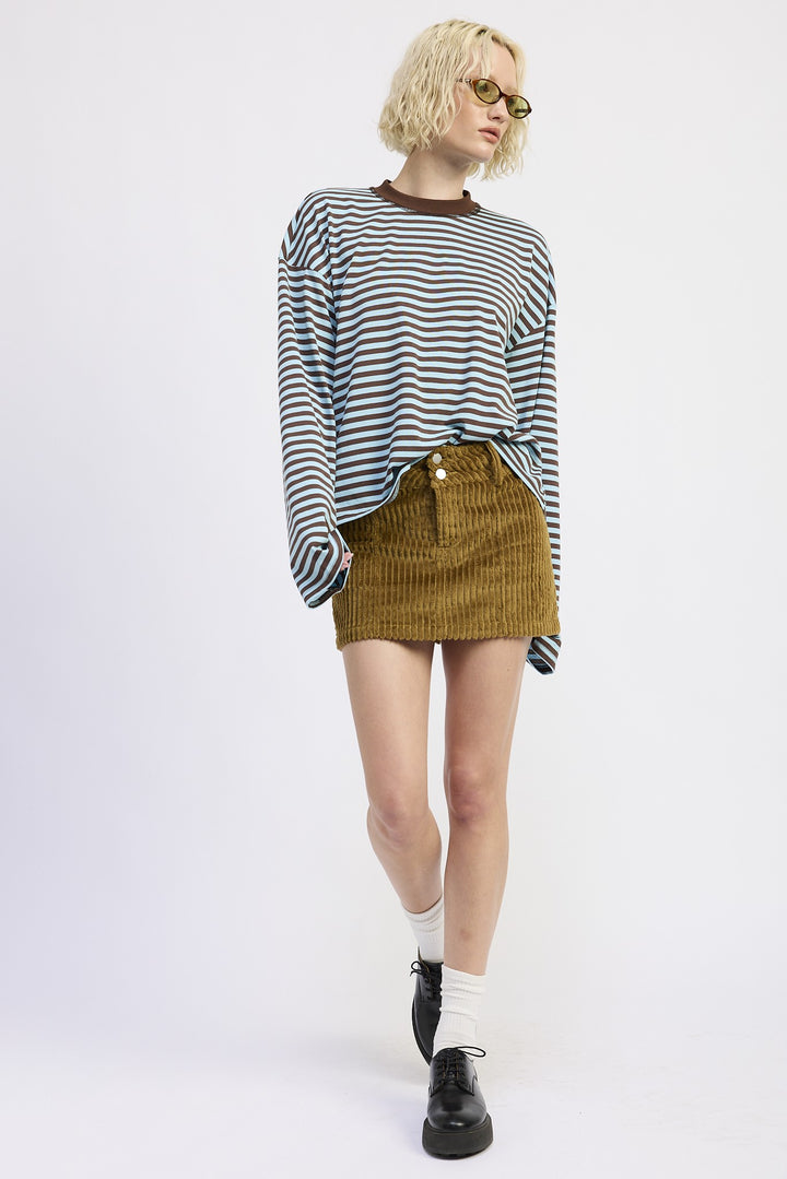 Olive Corduroy Mini Skirt With Button