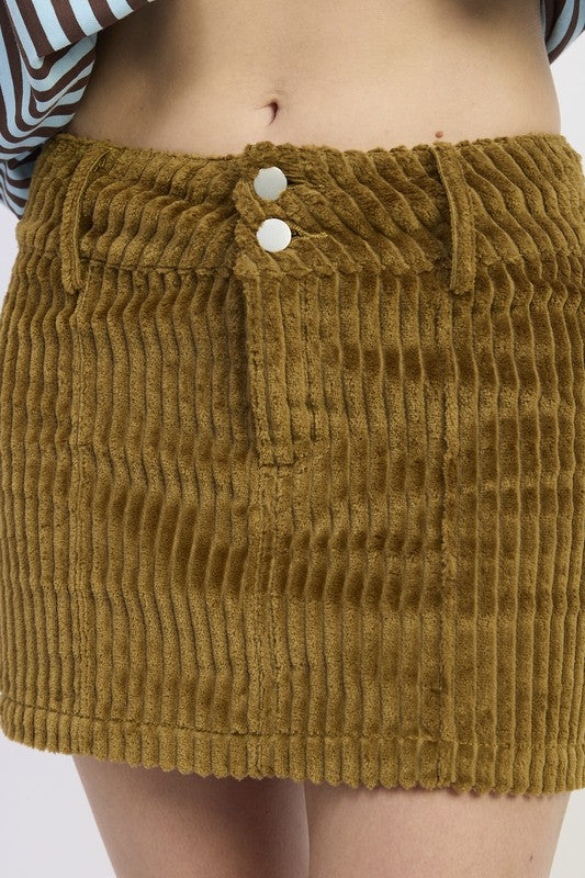 Corduroy Mini Skirt With Button