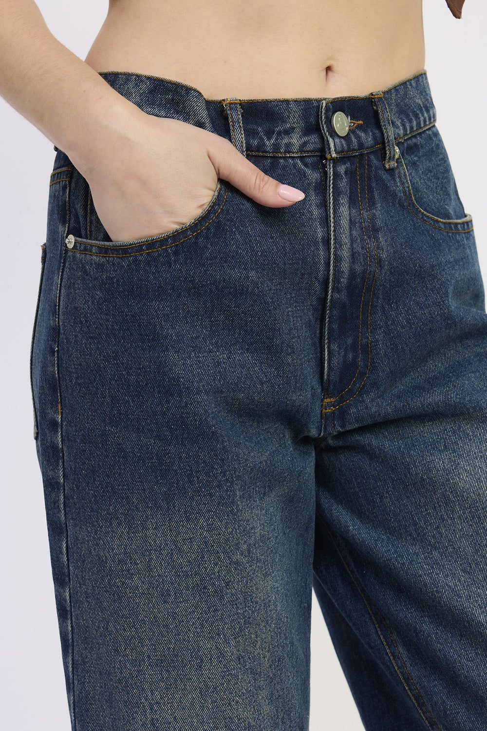 Dark Denim Wide Leg Denim Pant With Pockets