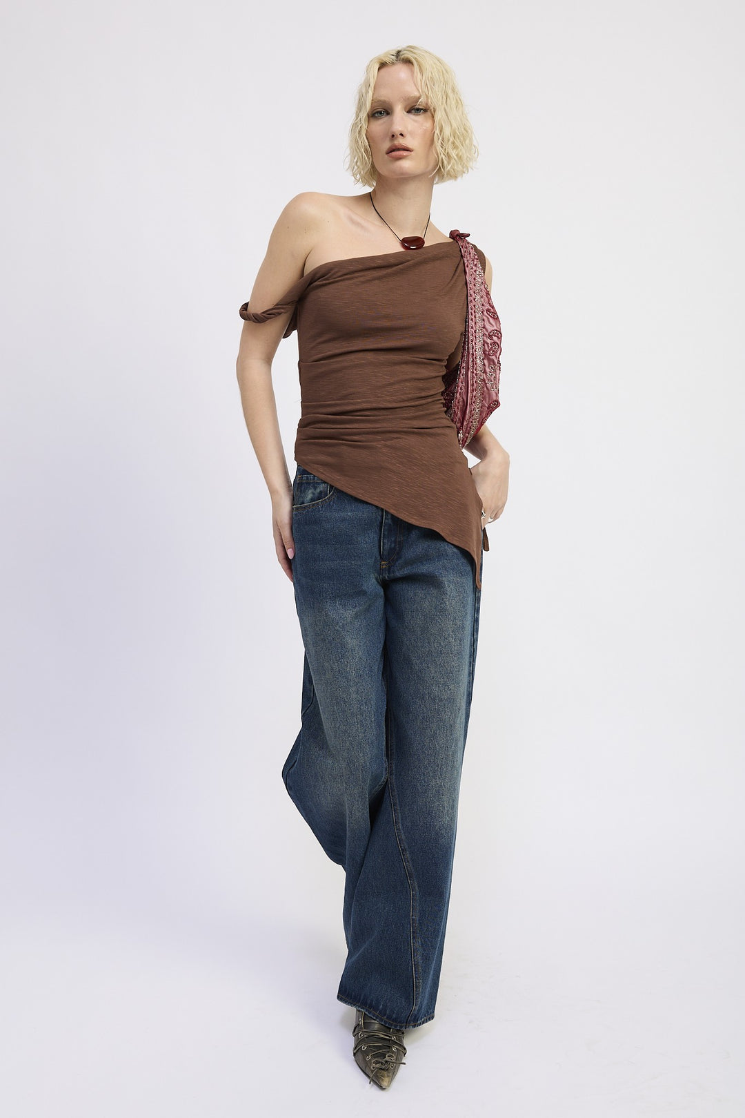 Dark Denim Wide Leg Denim Pant With Pockets