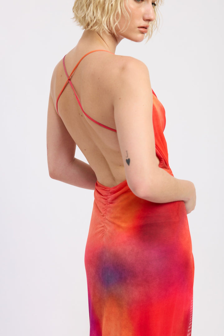 Mesh Crossback Maxi Dress