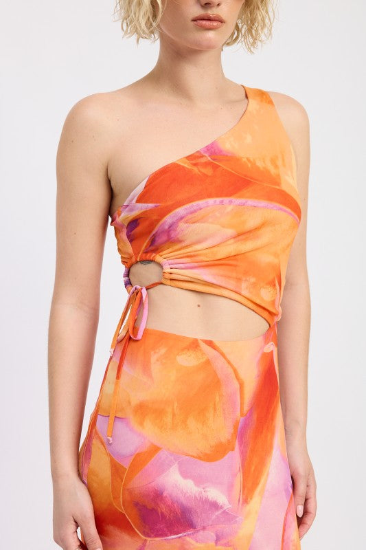 One Shoulder Maxi Dress With Side Cut Out Detail