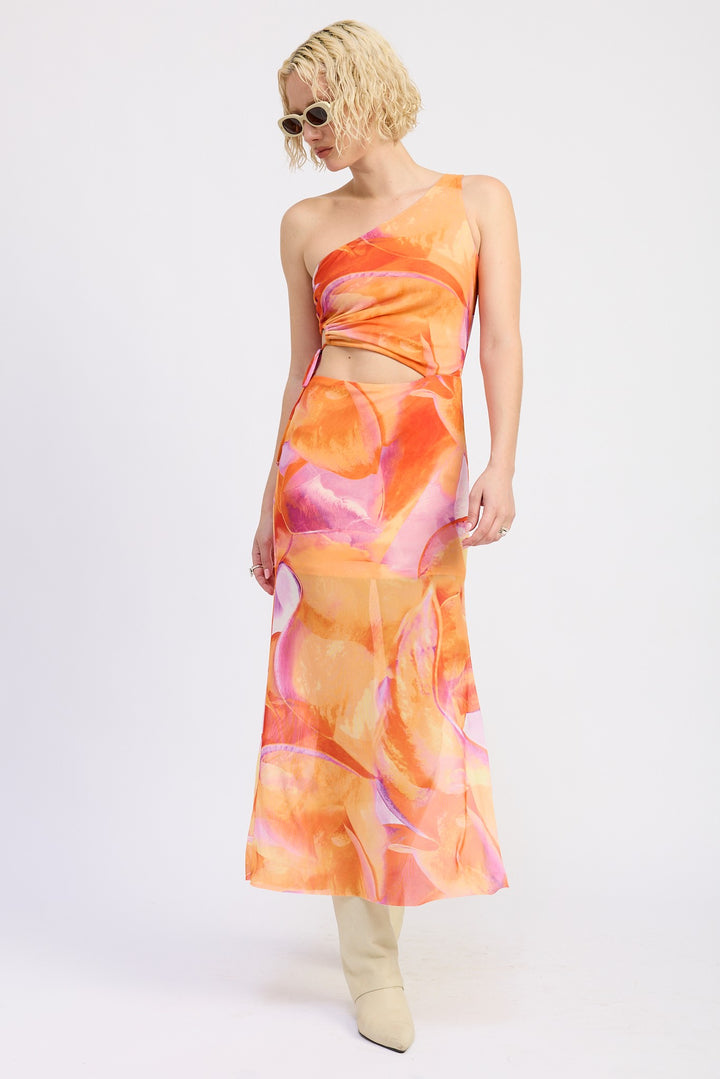 One Shoulder Maxi Dress With Side Cut Out Detail