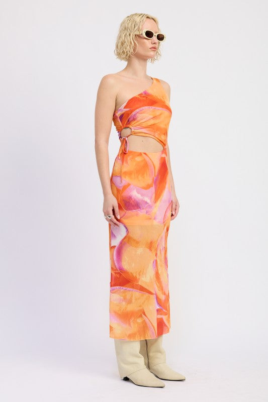 One Shoulder Maxi Dress With Side Cut Out Detail