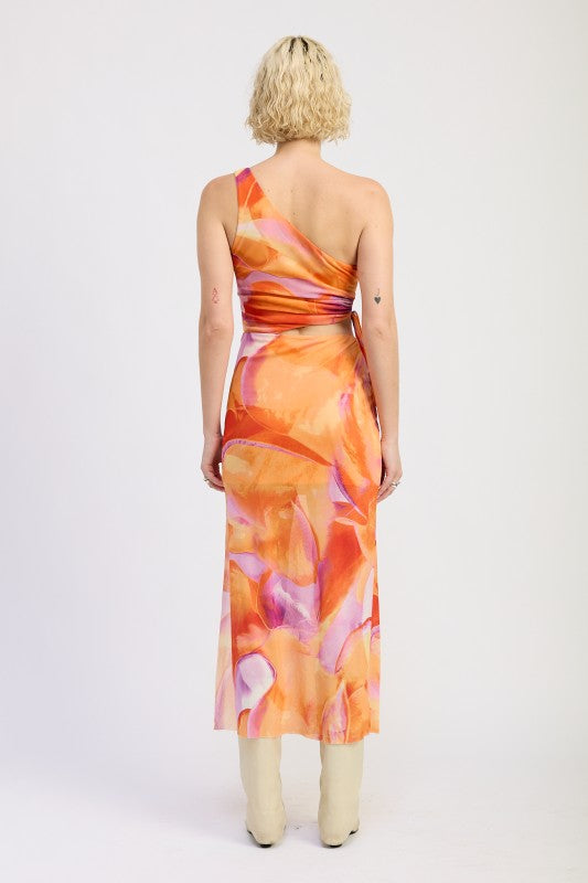 One Shoulder Maxi Dress With Side Cut Out Detail