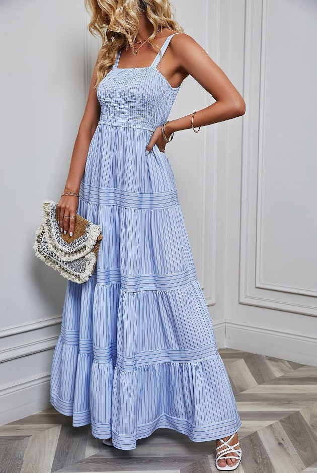 Light Blue Smocked Tiered Maxi Dress