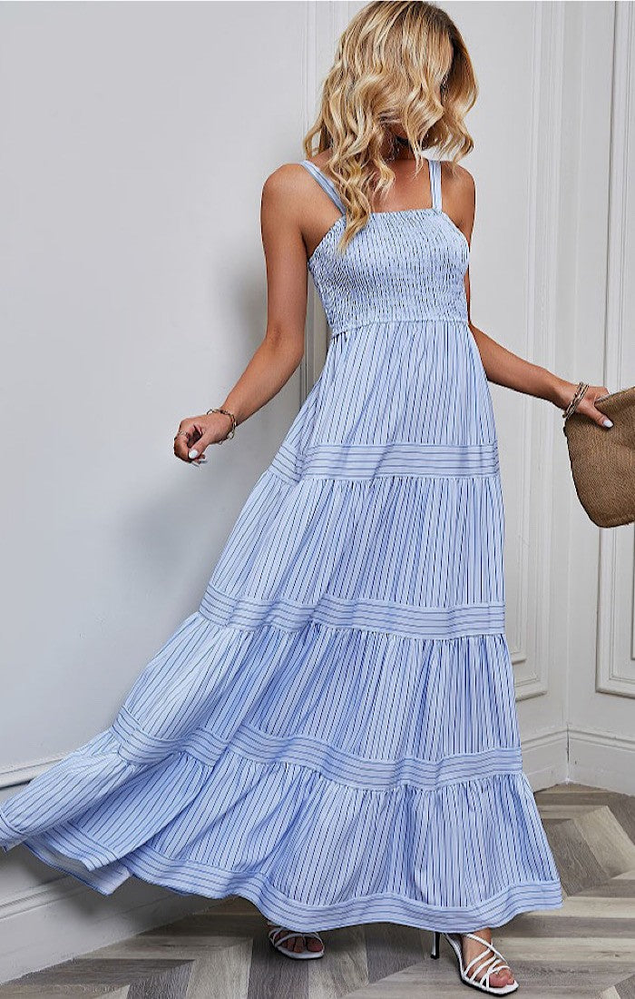 Light Blue Smocked Tiered Maxi Dress