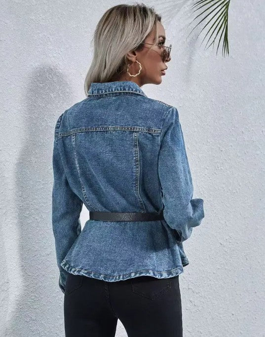 Blue Peplum Denim Jacket