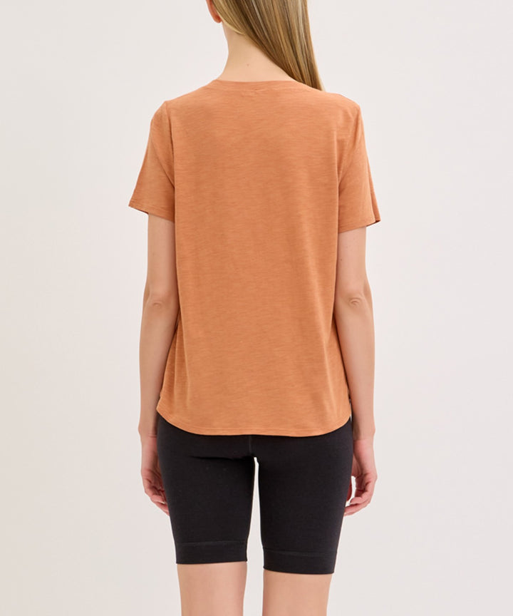 Taupe Bamboo Cotton Slub V Neck Short Sleeve
