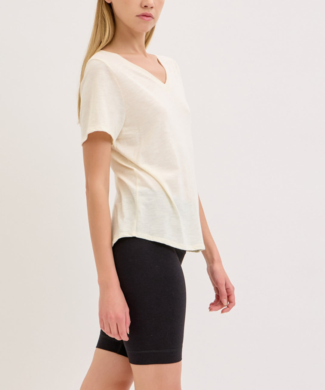 Rust Bamboo Cotton Slub V Neck Short Sleeve