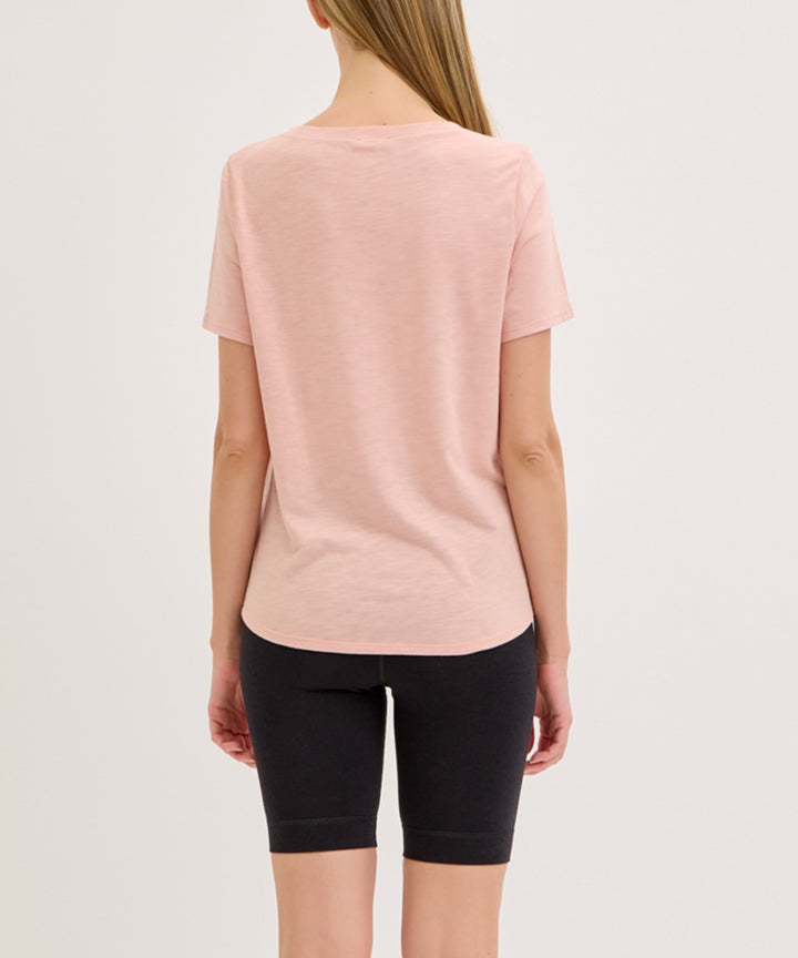 Navy Bamboo Cotton Slub V Neck Short Sleeve