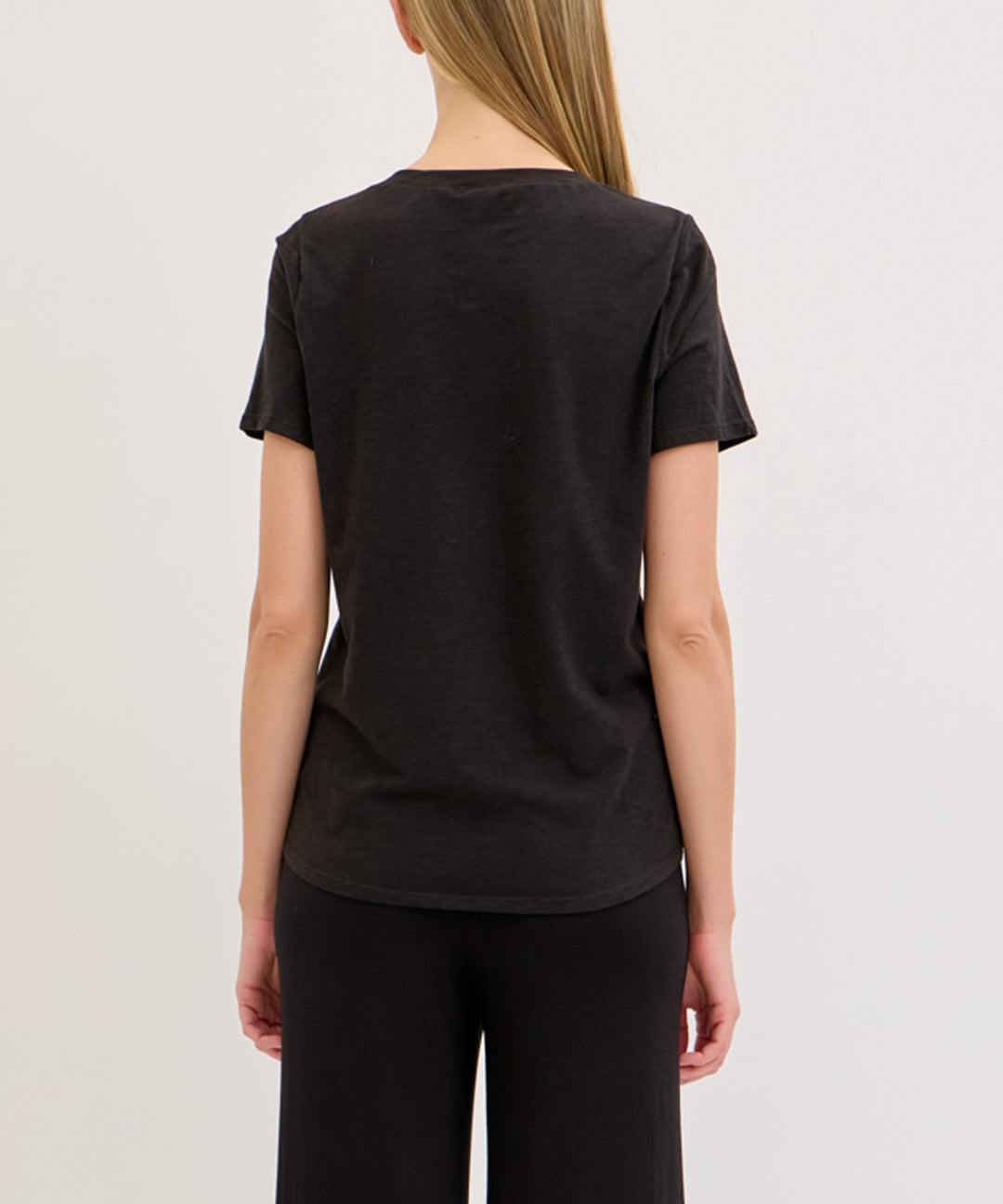 Taupe Bamboo Cotton Slub V Neck Short Sleeve