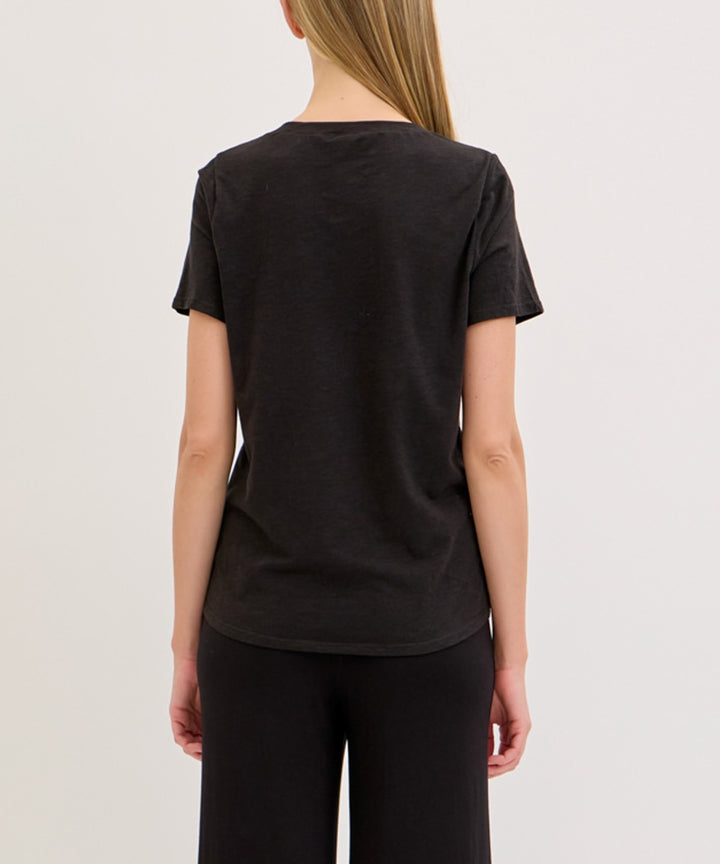 Taupe Bamboo Cotton Slub V Neck Short Sleeve