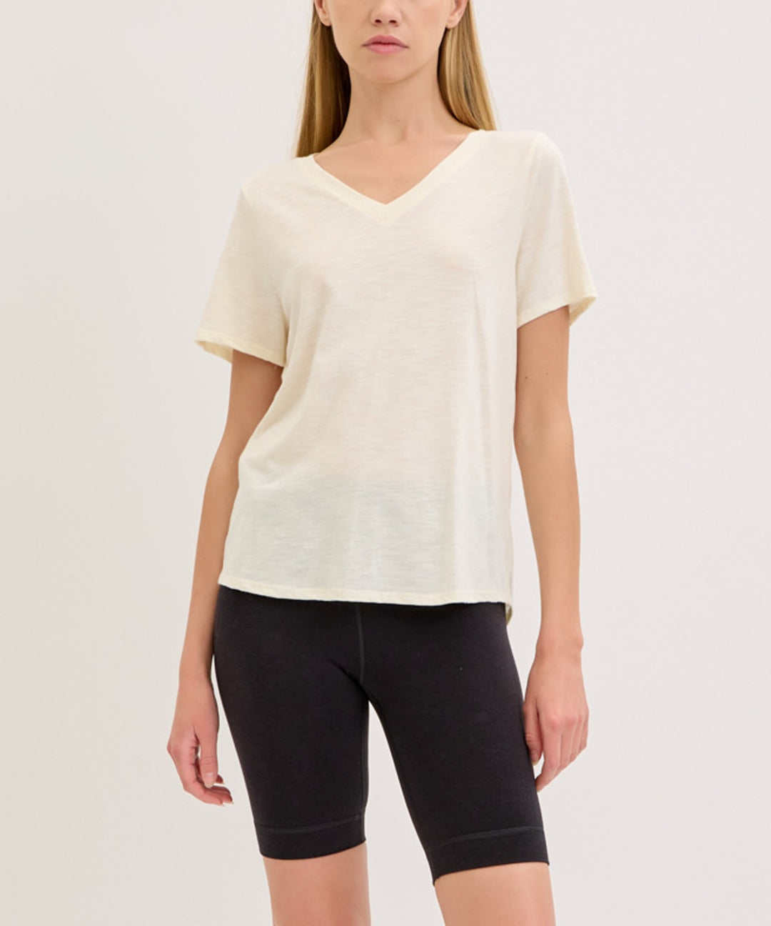 Mauve Bamboo Cotton Slub V Neck Short Sleeve