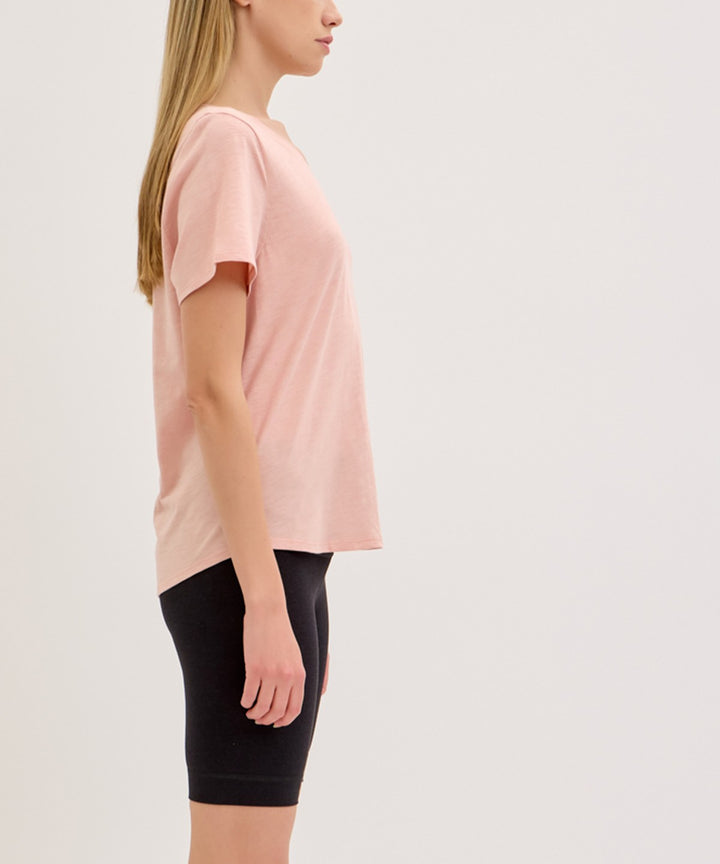 Mauve Bamboo Cotton Slub V Neck Short Sleeve