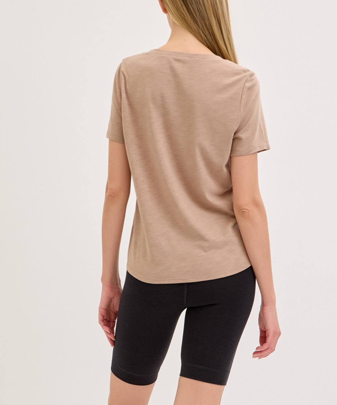 Olive Bamboo Cotton Slub V Neck Short Sleeve