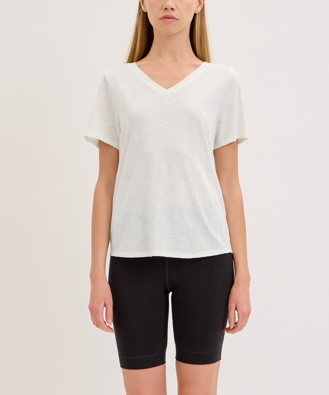 Vanilla Bamboo Cotton Slub V Neck Short Sleeve
