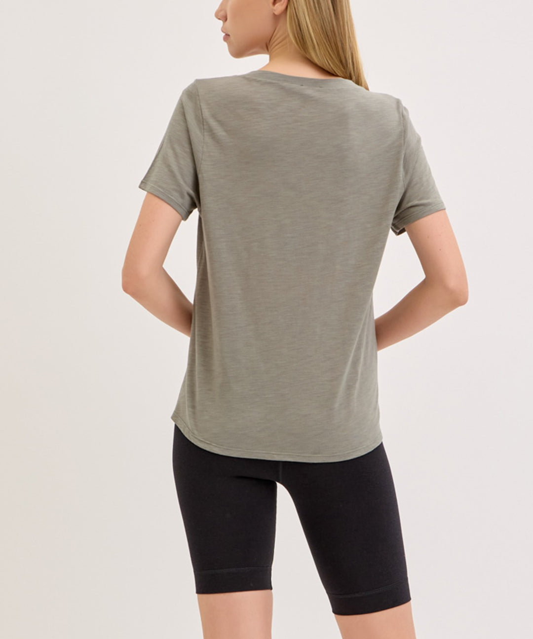 Rust Bamboo Cotton Slub V Neck Short Sleeve