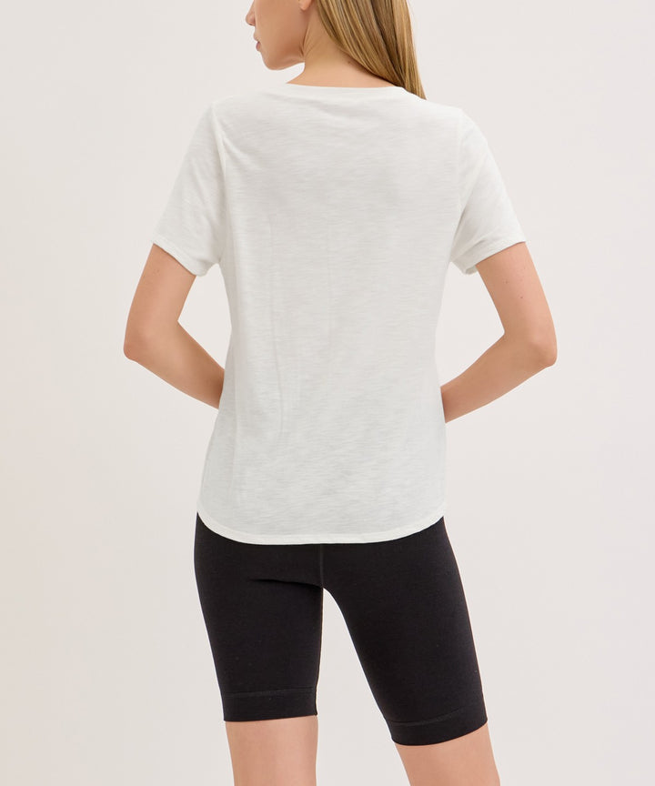 Taupe Bamboo Cotton Slub V Neck Short Sleeve