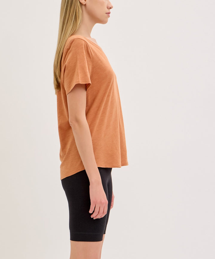 Taupe Bamboo Cotton Slub V Neck Short Sleeve