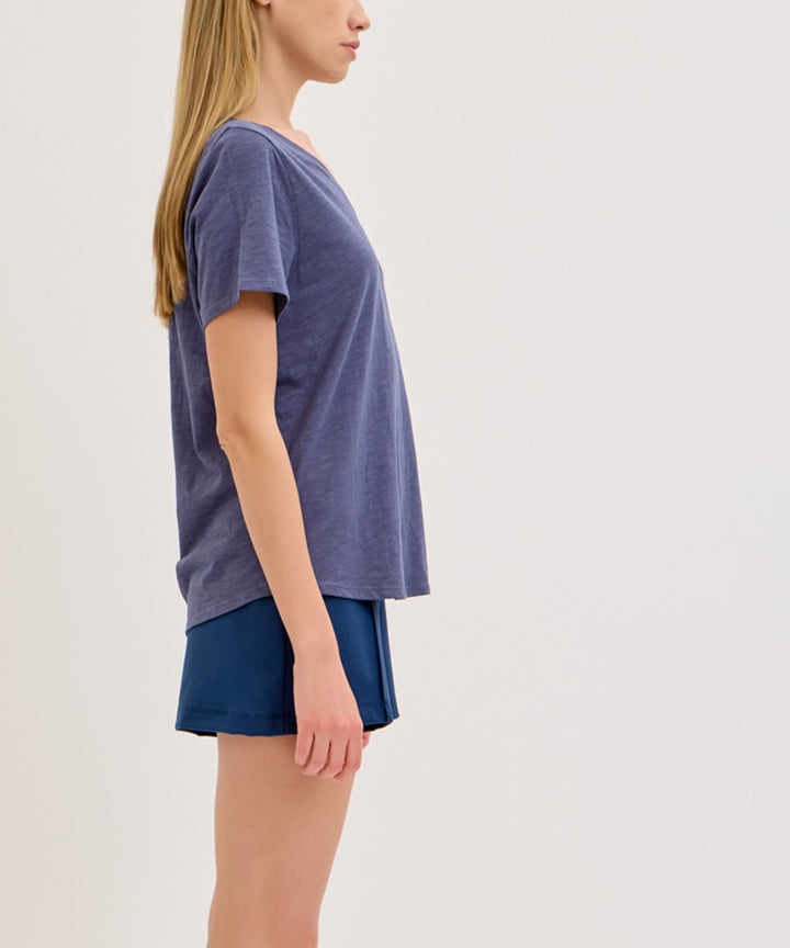 Mauve Bamboo Cotton Slub V Neck Short Sleeve