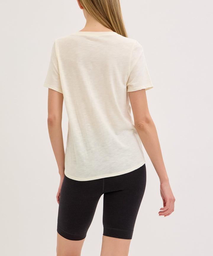 Rust Bamboo Cotton Slub V Neck Short Sleeve