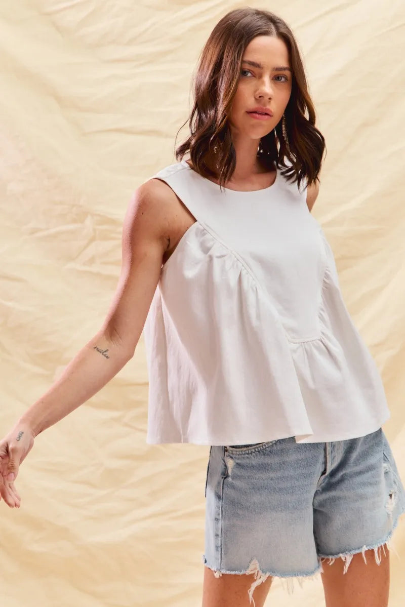 Off White So Me Game Day Color Denim Ruched Sleeveless Top