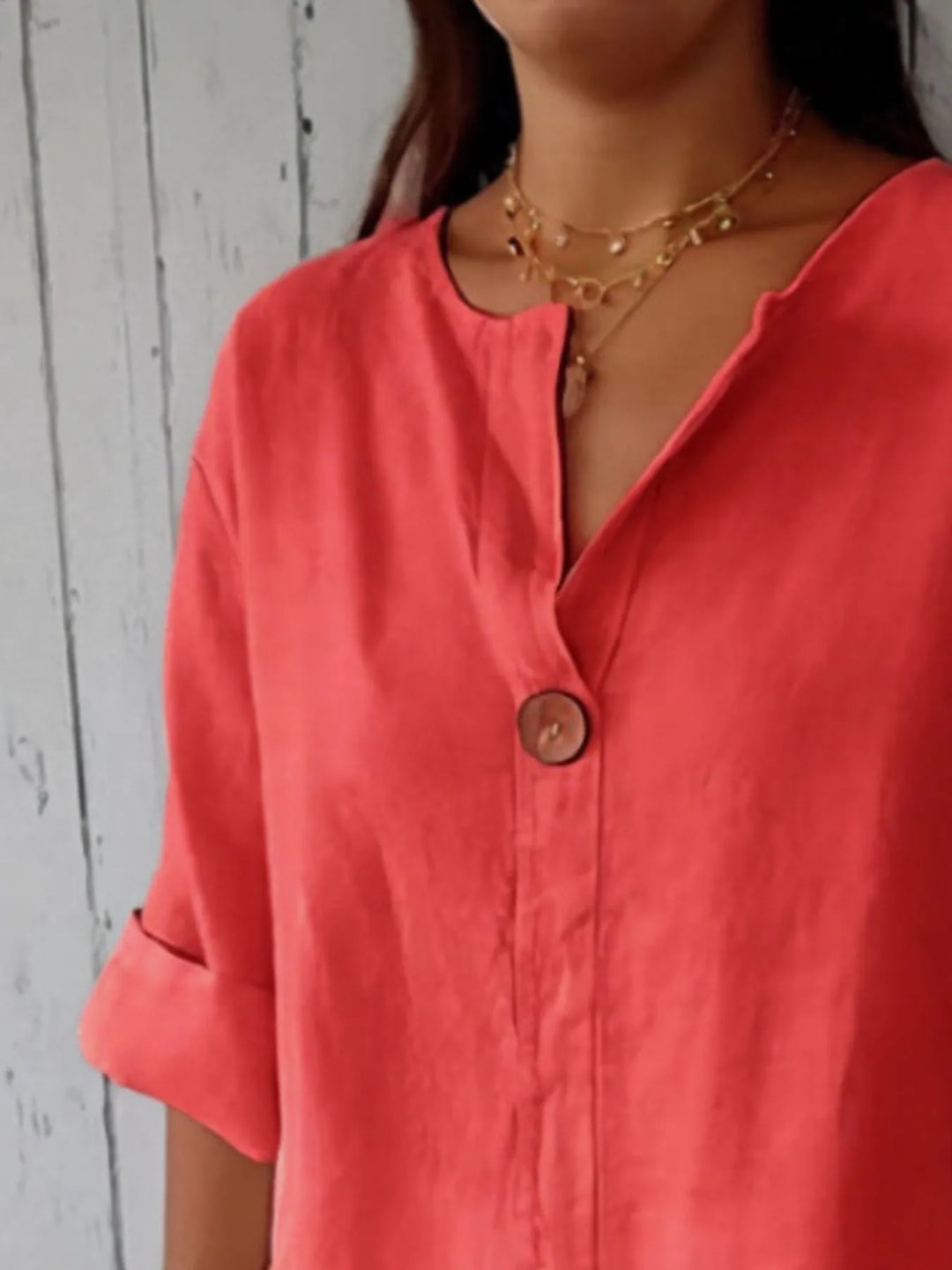 Black Full Size Linen Blend Notched Blouse Plus Size