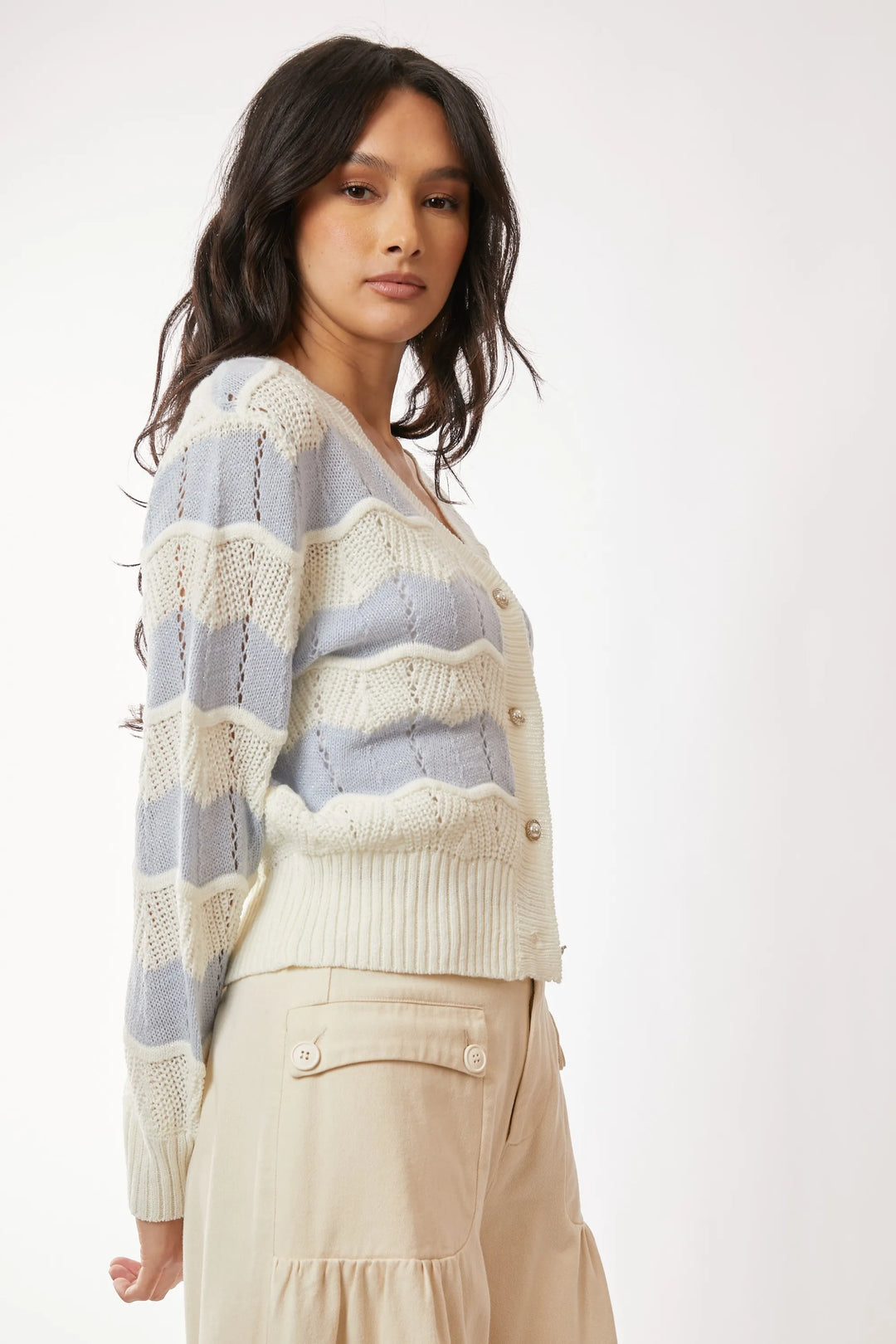 Davi Dani Button Up Front V Neckline Cardigan Sweater