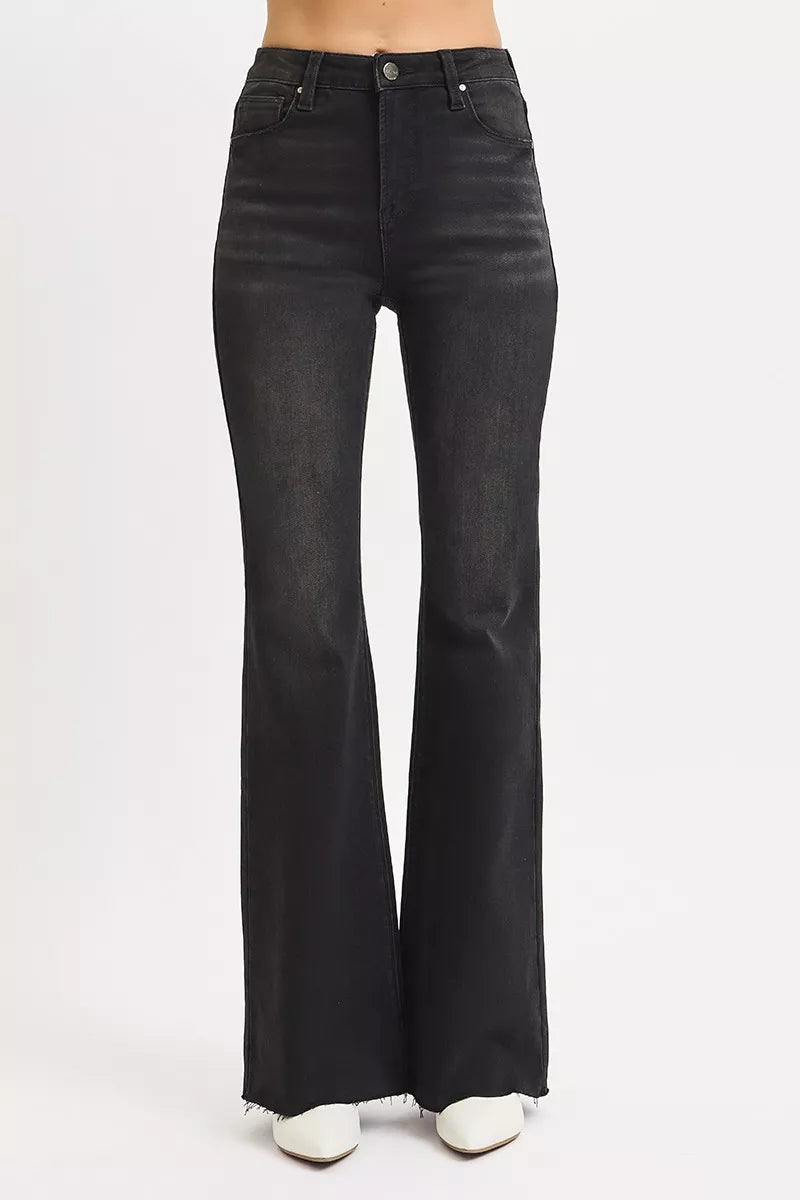 Black Risen Full Size High Rise Flare Raw Cut Hem Jeans Plus Size