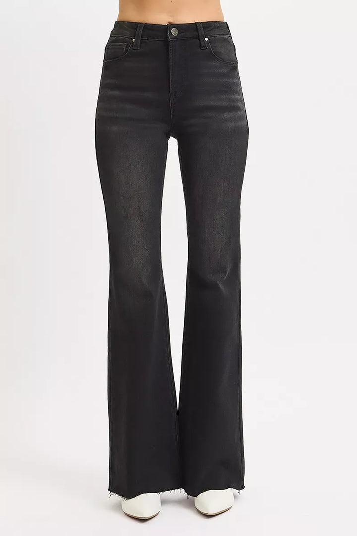 Black Risen Full Size High Rise Flare Raw Cut Hem Jeans Plus Size