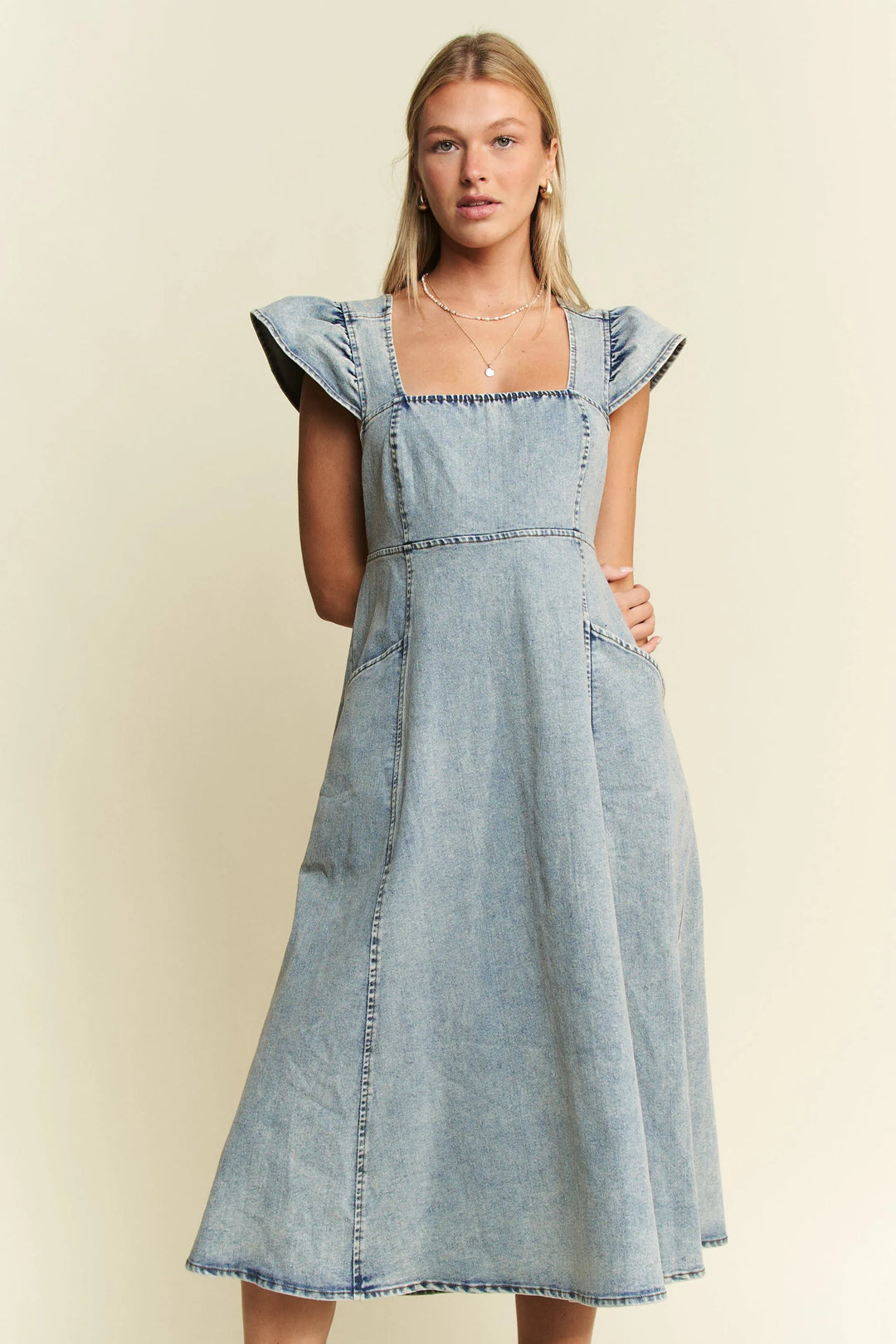 Denim Blue Jade By Jane Full Size Ruffled Denim Midi Dress Plus Size