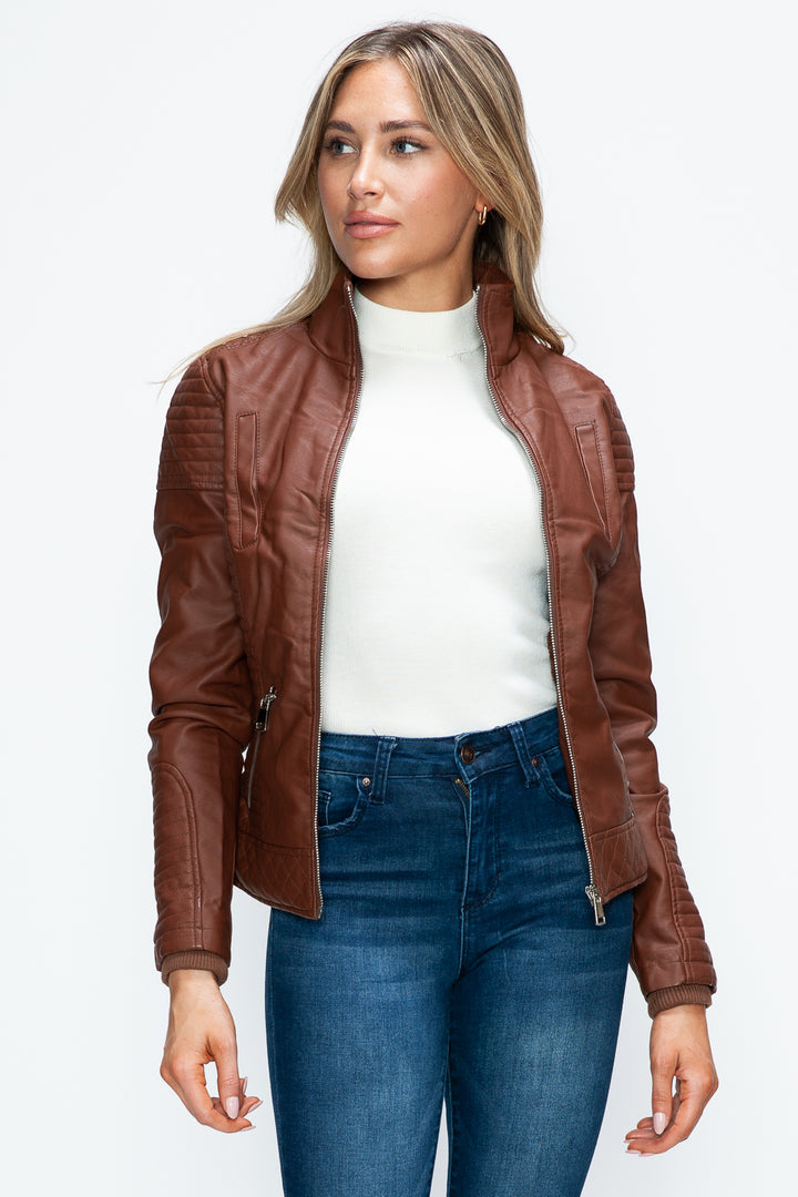 Ymi Faux Layered Double Zipper Jacket With Fuzzy Hood 5