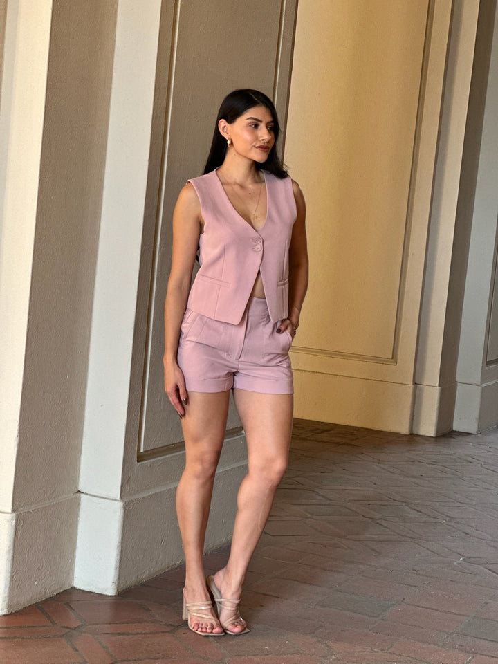 Fuchsia Two Button Solid Dressy Vest With Adjustable Back 4