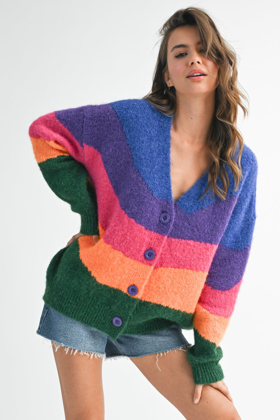 Multi Colorblock Fuzzy Cardigan