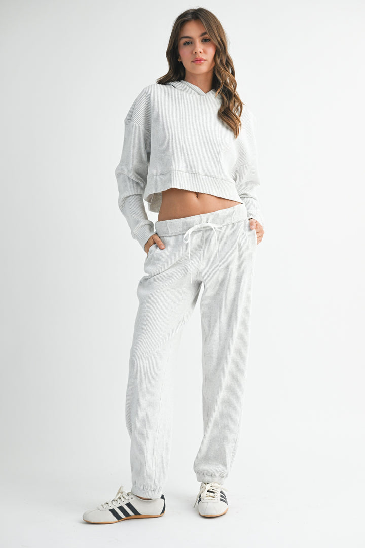 Black Drawstring Ribbed Lounge Pants