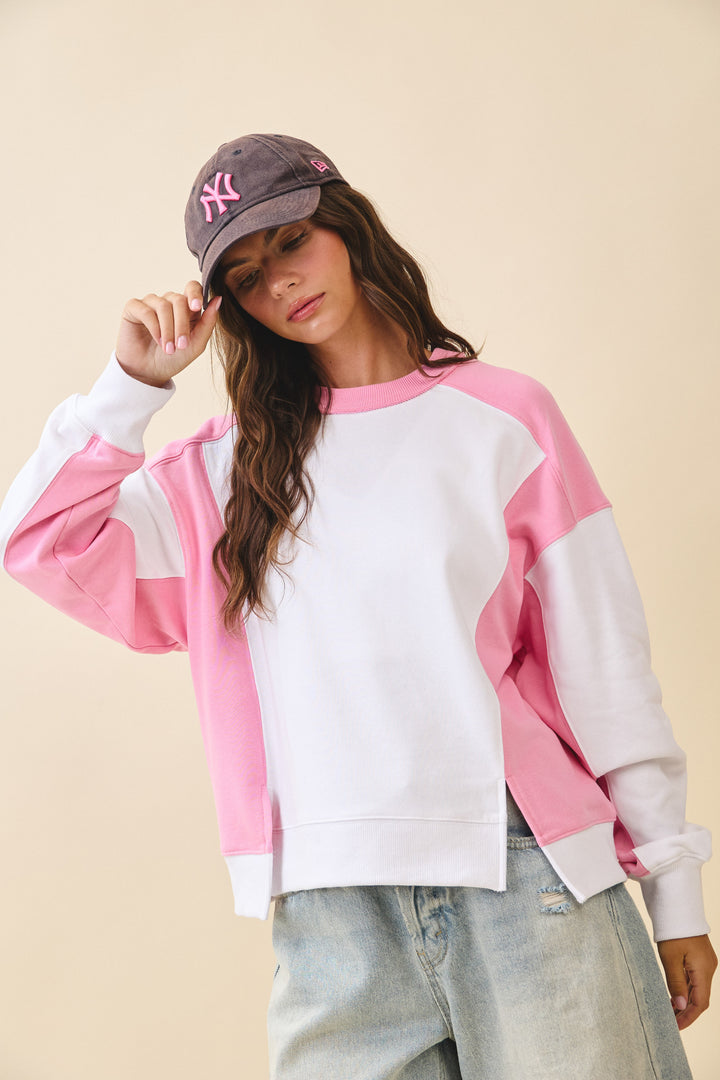 Colorblock Terry Pullover Sweatshirt