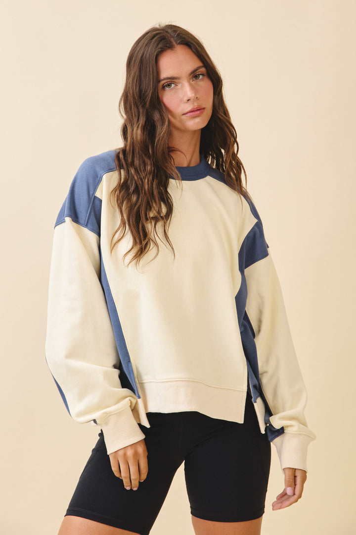 Colorblock Terry Pullover Sweatshirt