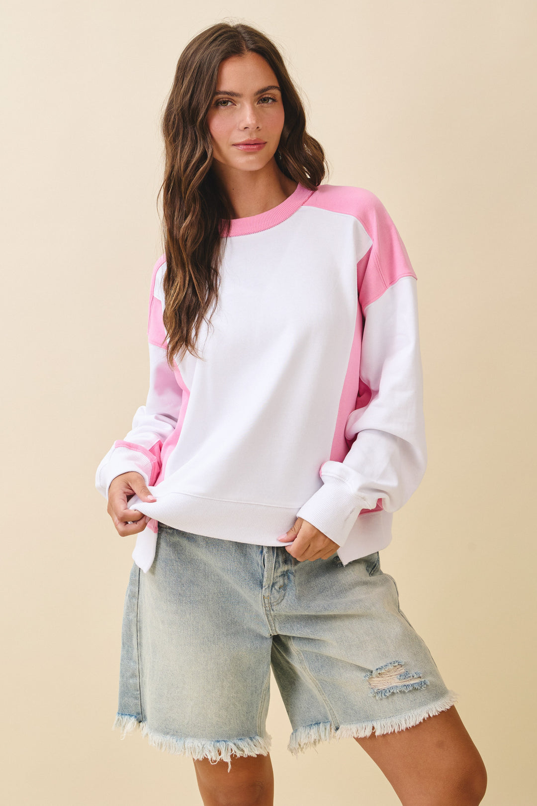 Colorblock Terry Pullover Sweatshirt
