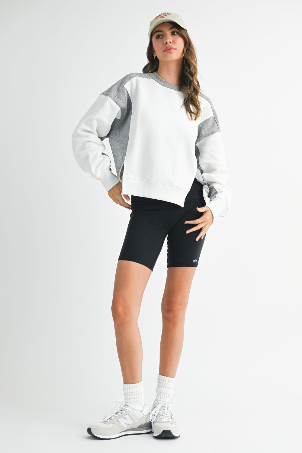 White Heather Gray Colorblock Terry Pullover Sweatshirt