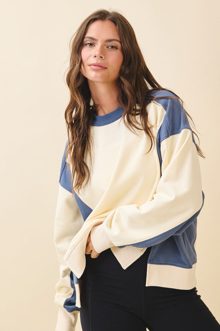Colorblock Terry Pullover Sweatshirt