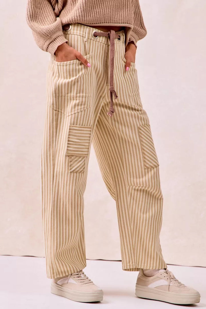 Bibi Drawstring Striped Twill Barrel Pants 2