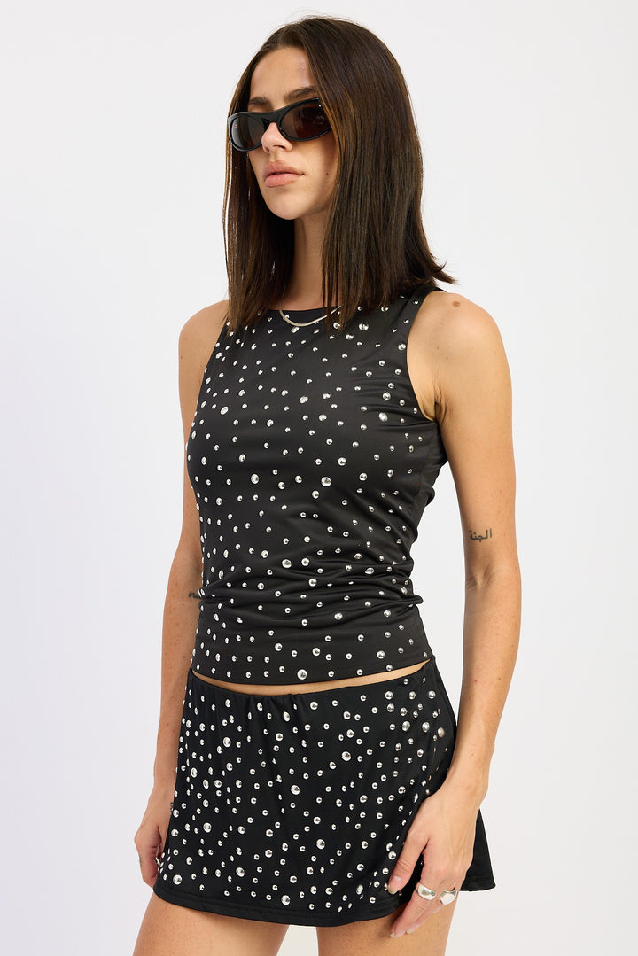 Olive Metal Hotfix Knit Tank Top