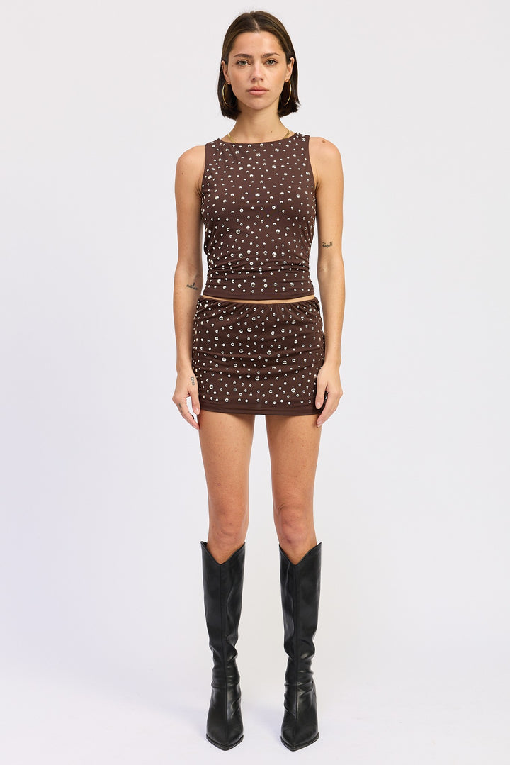 Black Metalic Metallic Hotfix Knit Low Rise Skort