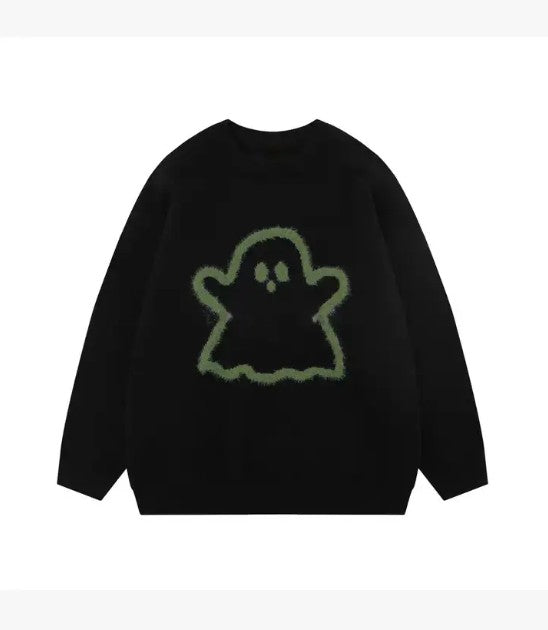 Black Glow In The Dark Ghost Sweater Halloween Knit