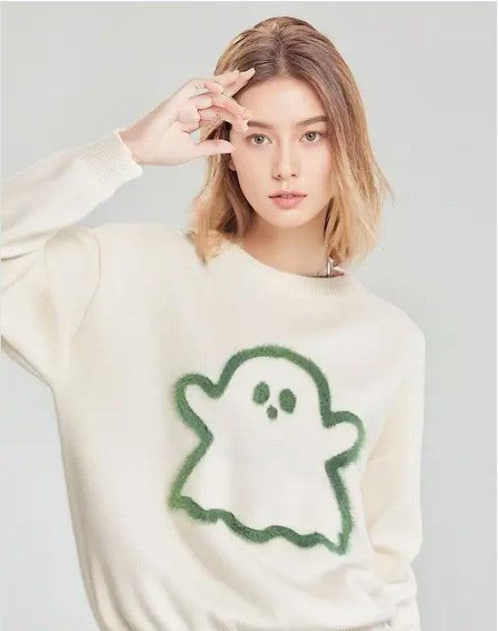 Black Glow In The Dark Ghost Sweater Halloween Knit